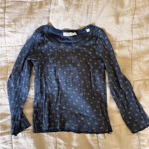 Doen Navy Blue Long Sleeve Tee with Floral Pattern